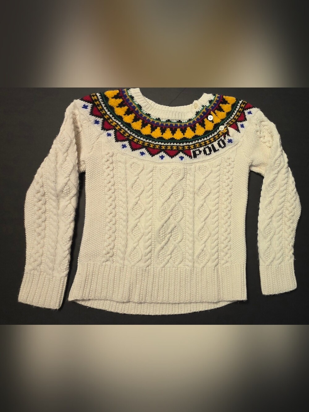 Polo by Ralph Lauren Cream Cable-Knit Fair Isle Sweater Kids